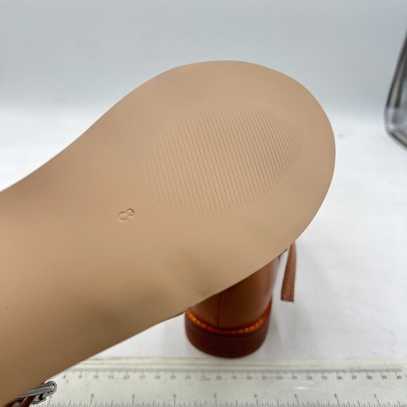 FSJ Camel Closed Toe Low Block Heel Woven Roman Ankle Strap Hollow Caged Sandals - Picture 6 of 8